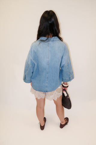 Well Traveled Denim Button Front Top