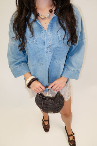 Well Traveled Denim Button Front Top