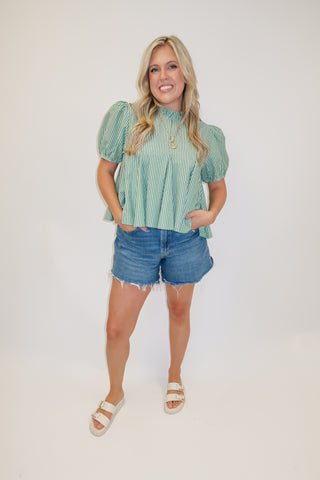 Pretty Perspective Ruffle Neck Stripe Top