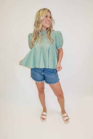 Pretty Perspective Ruffle Neck Stripe Top