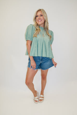 Pretty Perspective Ruffle Neck Stripe Top