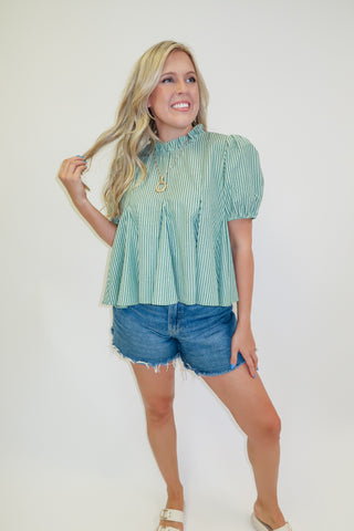 Pretty Perspective Ruffle Neck Stripe Top