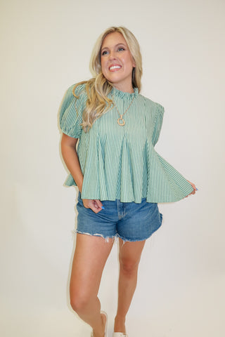 Pretty Perspective Ruffle Neck Stripe Top