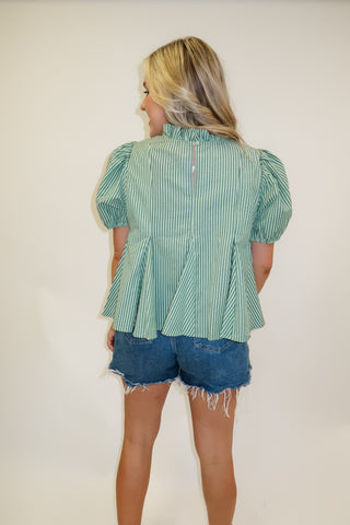 Pretty Perspective Ruffle Neck Stripe Top