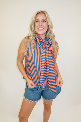 Headed Somewhere Striped Tie Neck Top