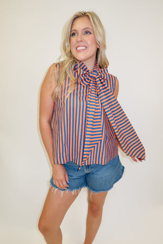 Headed Somewhere Striped Tie Neck Top