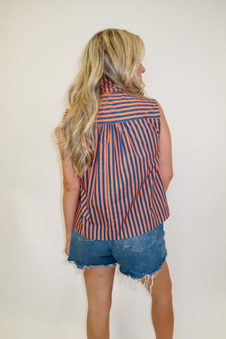 Headed Somewhere Striped Tie Neck Top