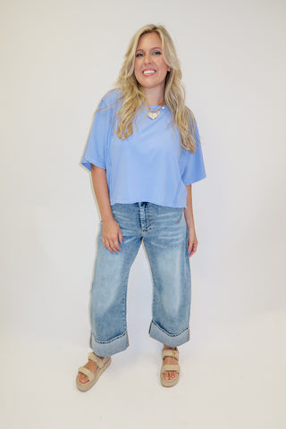 Catching Up Exposed Seam Knit Crewneck Tee