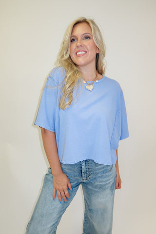 Catching Up Exposed Seam Knit Crewneck Tee
