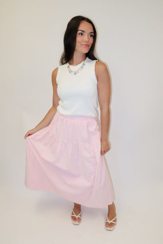 Sunday Picnic Gingham Tiered Midi Skirt