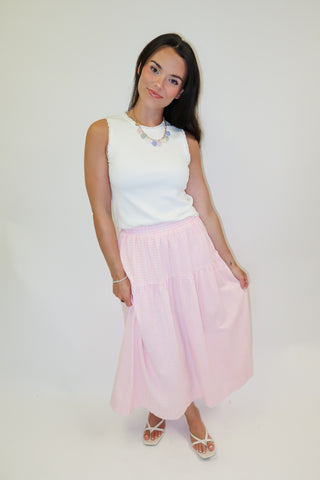 Sunday Picnic Gingham Tiered Midi Skirt
