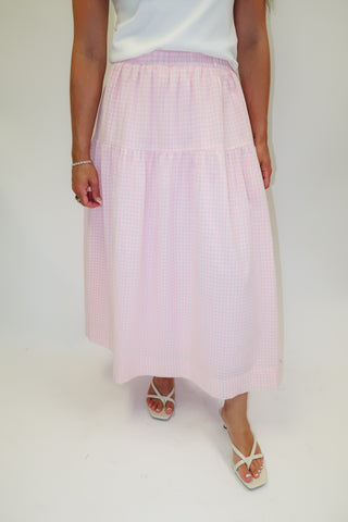 Sunday Picnic Gingham Tiered Midi Skirt