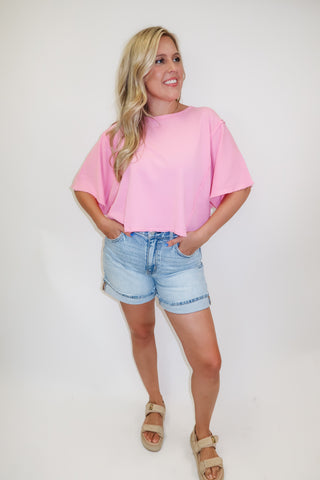 Catching Up Exposed Seam Knit Crewneck Tee