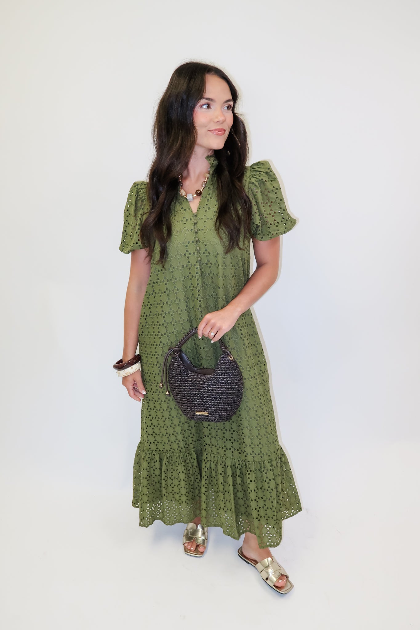 Autumn Affair Eyelet Midi Dress OLIVE / Medium