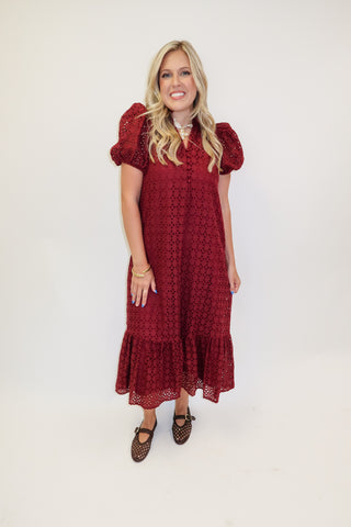 Autumn Affair Eyelet Midi Dress