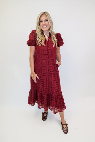 Autumn Affair Eyelet Midi Dress