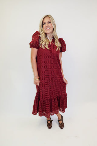 Autumn Affair Eyelet Midi Dress