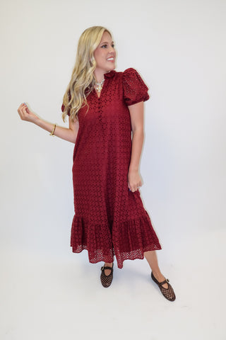 Autumn Affair Eyelet Midi Dress