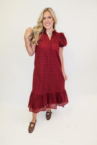 Autumn Affair Eyelet Midi Dress