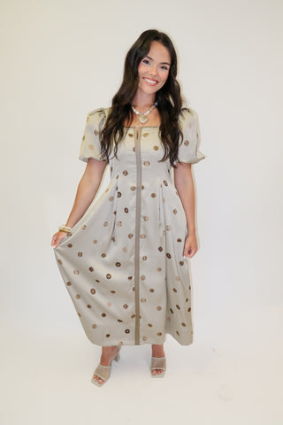 Pretty Little Things Silky Polka Dot Pleated Midi Dress