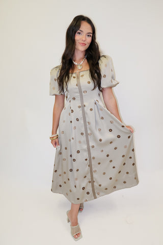 Pretty Little Things Silky Polka Dot Pleated Midi Dress