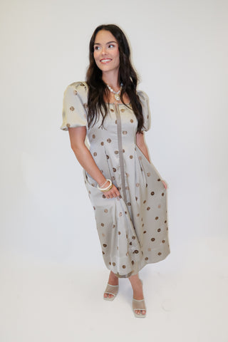 Pretty Little Things Silky Polka Dot Pleated Midi Dress