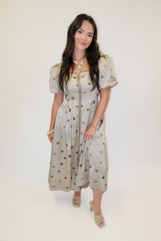 Pretty Little Things Silky Polka Dot Pleated Midi Dress