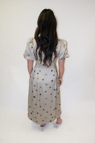 Pretty Little Things Silky Polka Dot Pleated Midi Dress