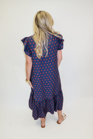 Playful Charm Polka Dot Ruffle Midi Dress