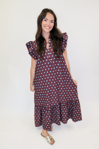 Playful Charm Polka Dot Ruffle Midi Dress