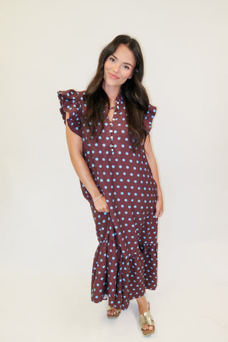 Playful Charm Polka Dot Ruffle Midi Dress