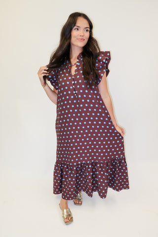Playful Charm Polka Dot Ruffle Midi Dress