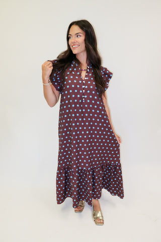 Playful Charm Polka Dot Ruffle Midi Dress