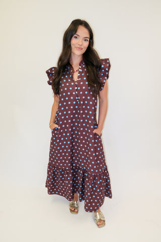Playful Charm Polka Dot Ruffle Midi Dress