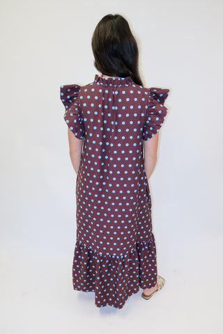 Playful Charm Polka Dot Ruffle Midi Dress