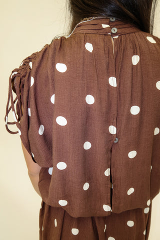 Cafe Society Brown Polka Dot Blouson Dress