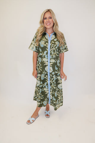 Coastal Bloom Blue Floral Midi Dress