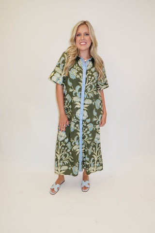 Coastal Bloom Blue Floral Midi Dress