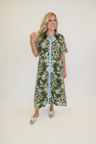Coastal Bloom Blue Floral Midi Dress
