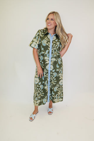 Coastal Bloom Blue Floral Midi Dress