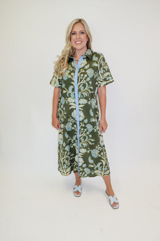 Coastal Bloom Blue Floral Midi Dress