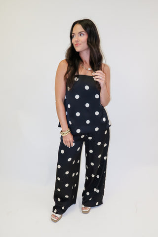Champagne Wishes Black Silky Polka Dot Pants