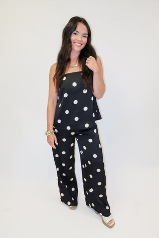 Champagne Wishes Black Silky Polka Dot Top