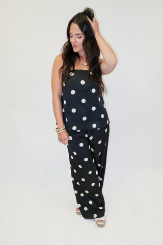 Champagne Wishes Black Silky Polka Dot Top