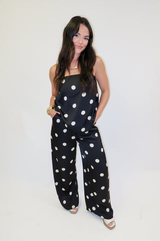 Champagne Wishes Black Silky Polka Dot Top
