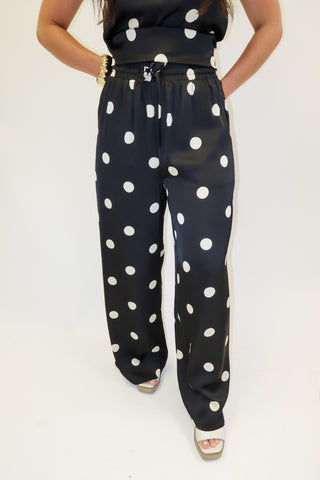 Champagne Wishes Black Silky Polka Dot Pants