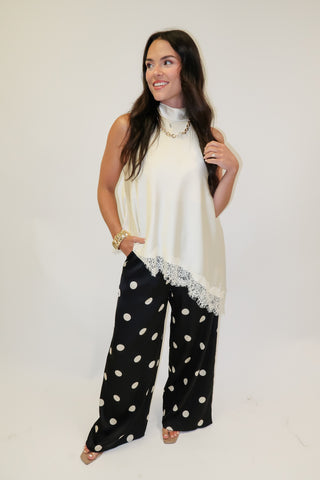 Date Night Silky Lace Trim Top