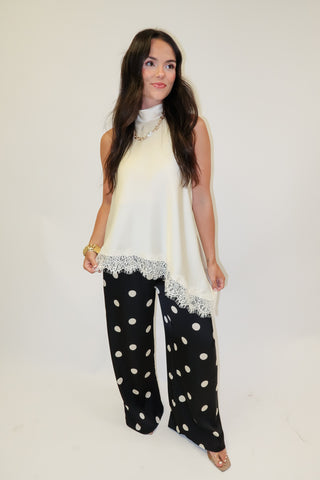 Date Night Silky Lace Trim Top