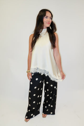 Date Night Silky Lace Trim Top