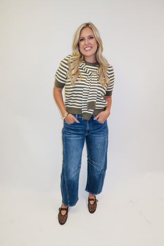 Wrapped in Style Olive Stripe Knit Top